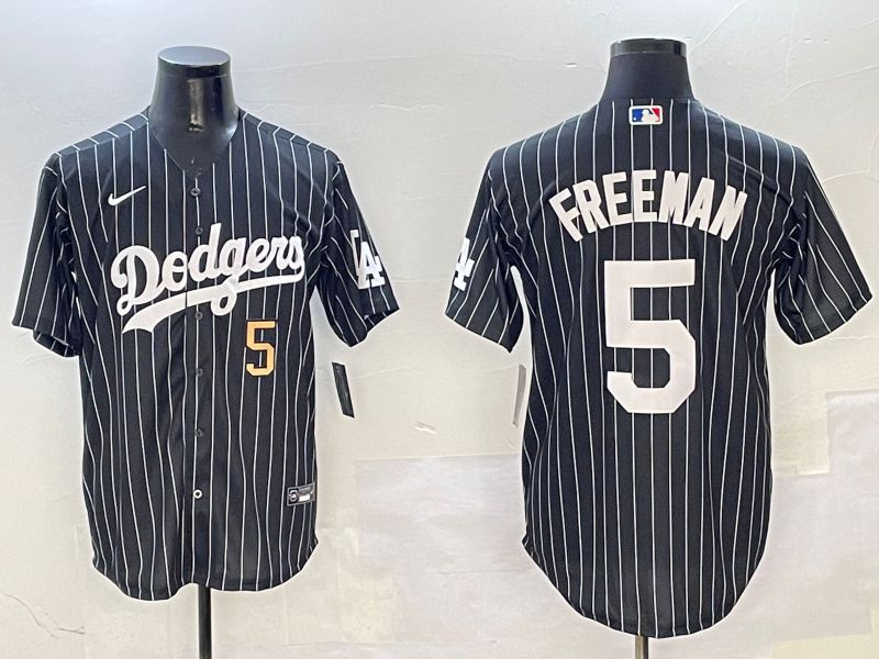 Men Los Angeles Dodgers 5 Freeman Black Stripe Jointly Name 2025 Nike MLB Jersey style 11